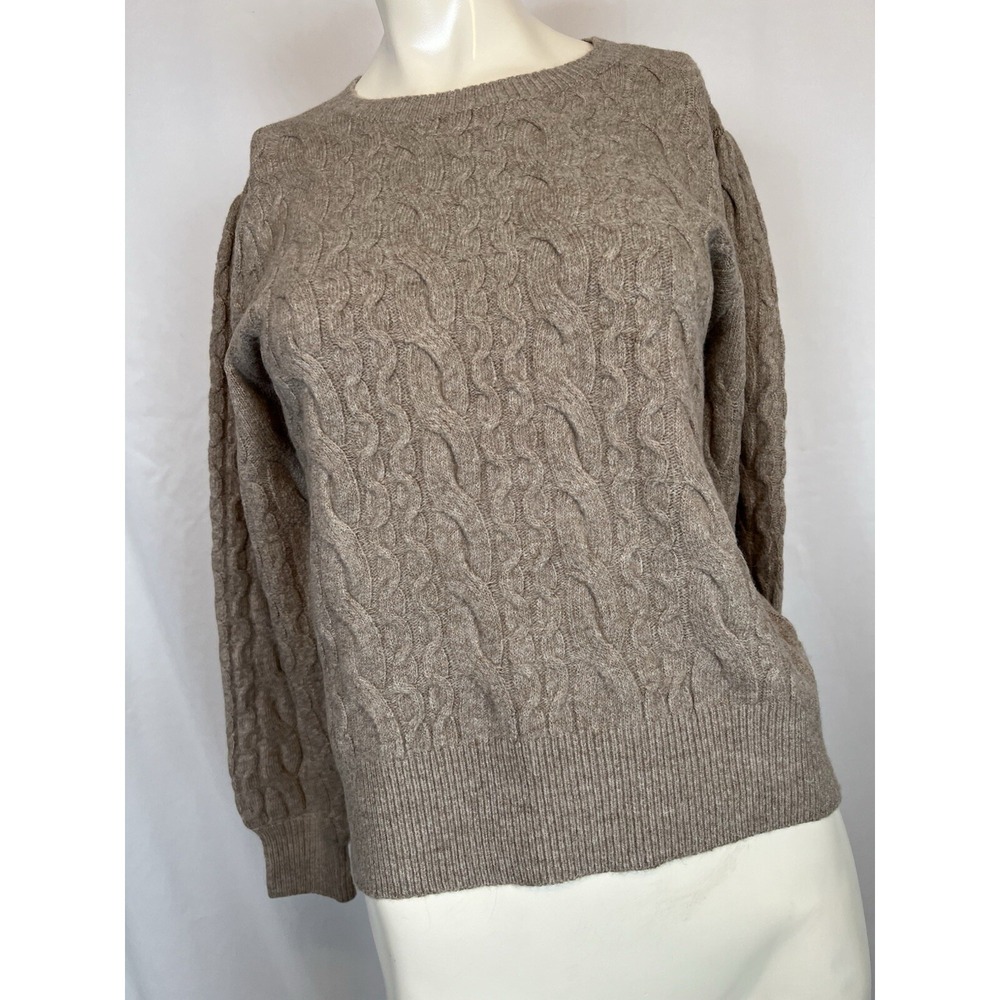 Current Air Sweater Women's Small Brown Cable Knit Chunky Puff Sleeve